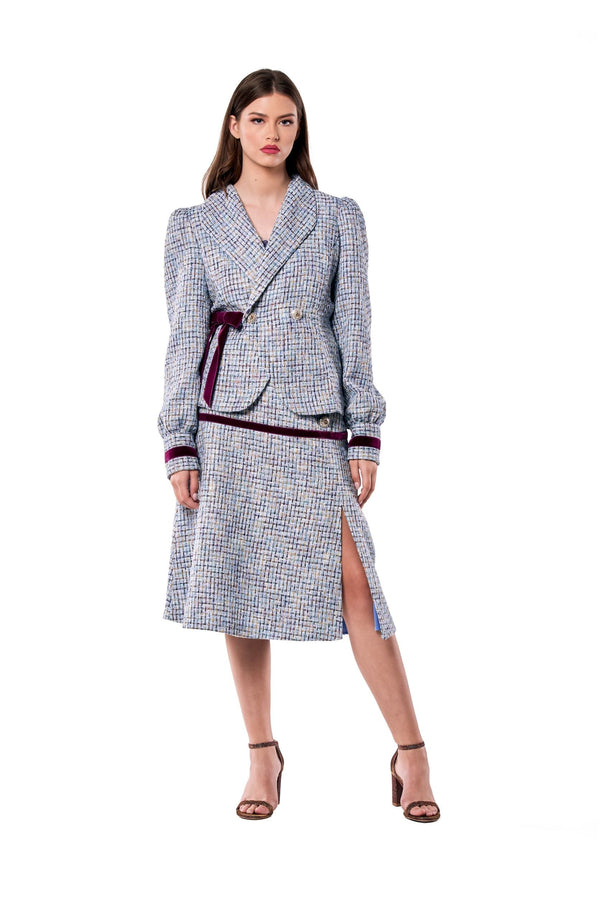Side Bow Tweed Jacket in Blue