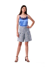 Charmeuse Cami in Blue with Lace