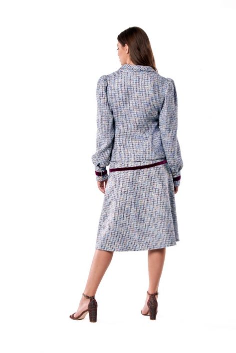 Side Bow Tweed Jacket in Blue