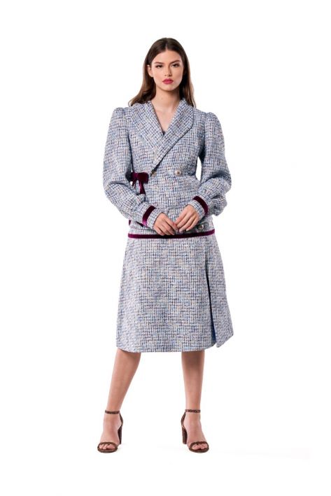 Side Bow Tweed Jacket in Blue